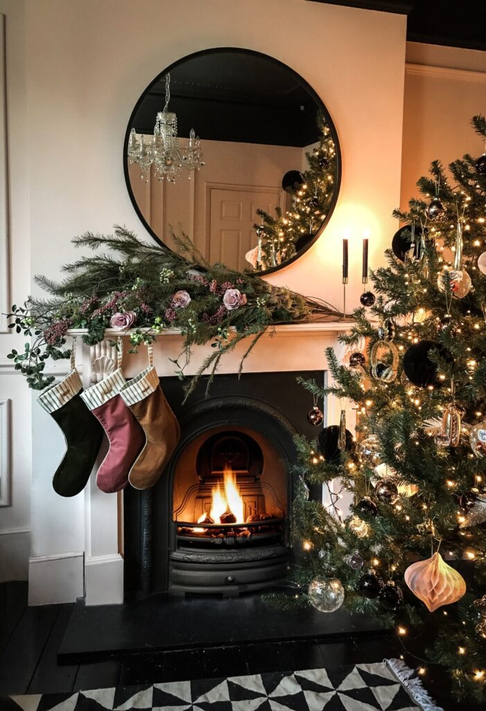 Christmas stockings on fire place