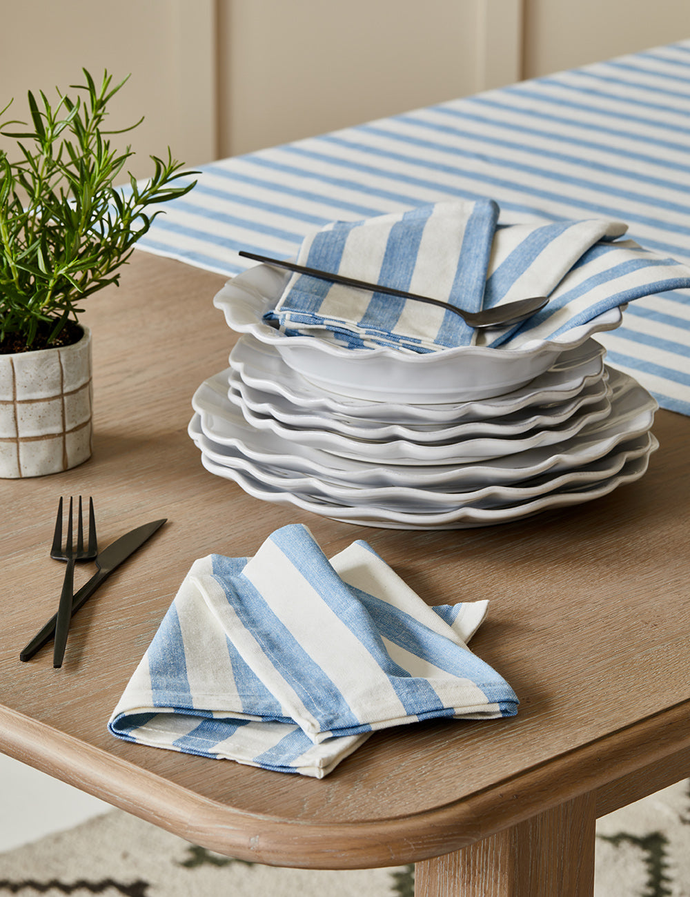 Blue Vintage Striped Tablecloth