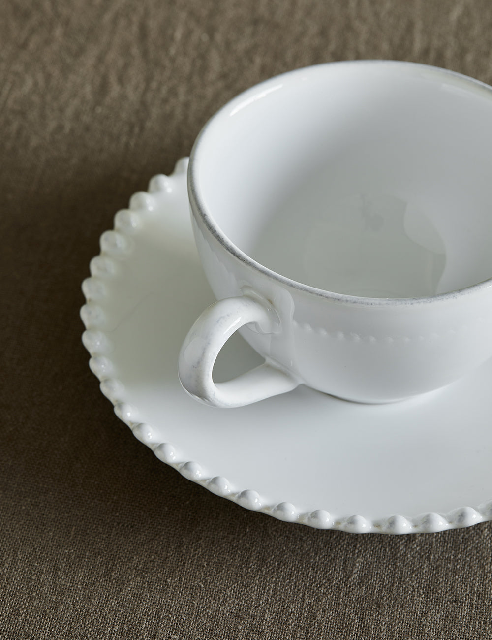 White Pearl Stoneware Cup and Saucer