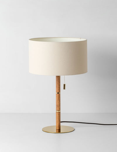 Houseof Wooden and Brass Disk Table Lamp Wood and Brass