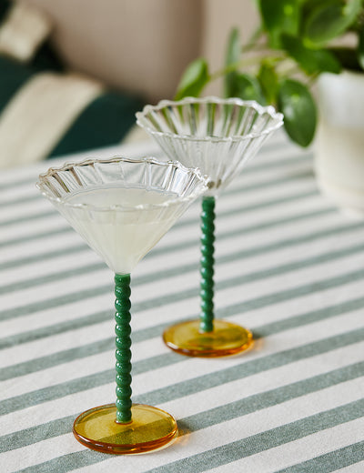 Set of 2 Emerald & Orange Cocktail Glasses