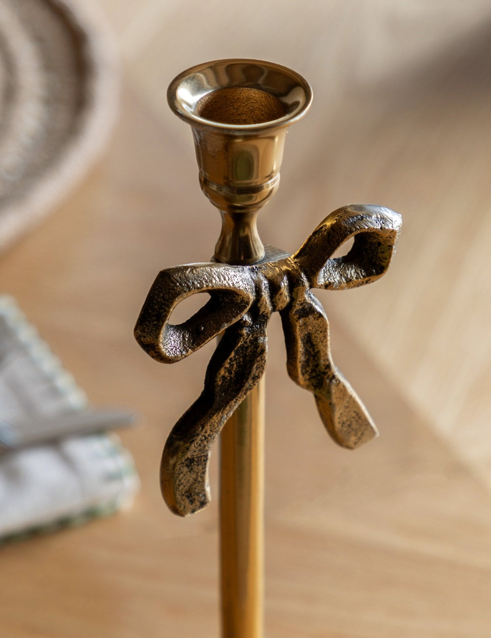 Gold Bow Dinner Candle Holder