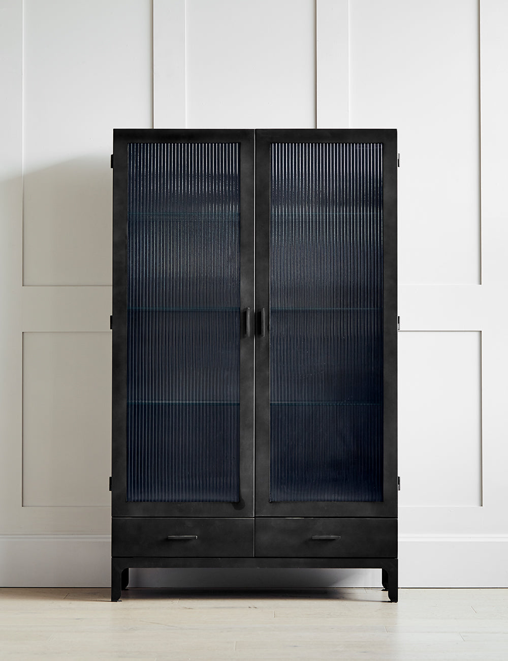 Black Fluted Glass Double Display Cabinet