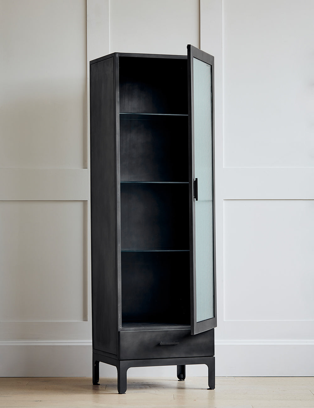 Black Fluted Glass Single Display Cabinet