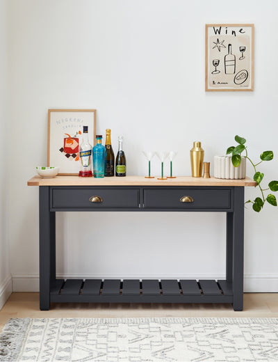Deep Navy Oak Console Table with Drawers