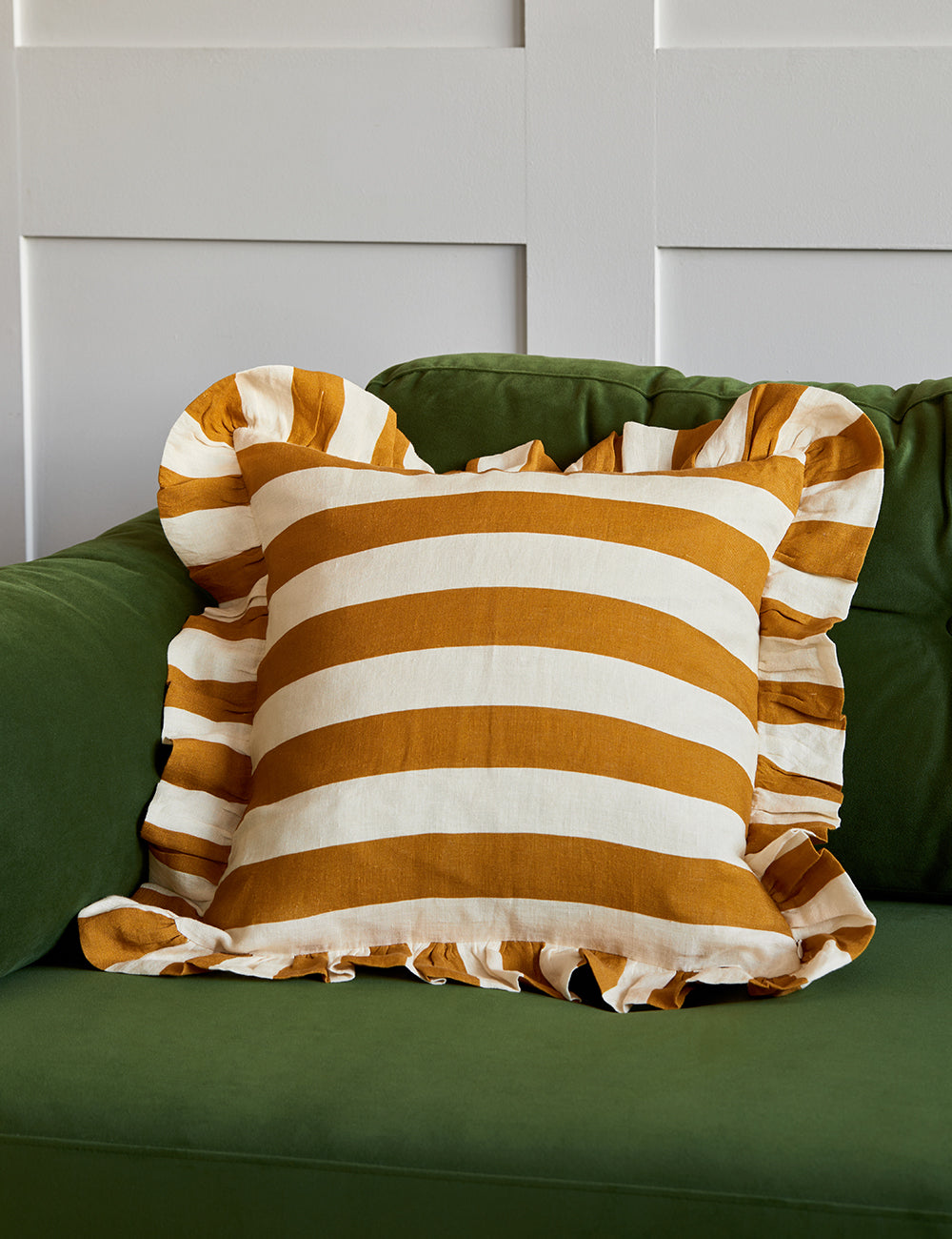 Amuse La Bouche Ochre & Ivory Ruffle Striped Cushion
