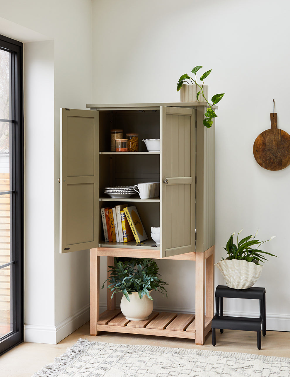 French Grey Wooden Kitchen Pantry Cabinet
