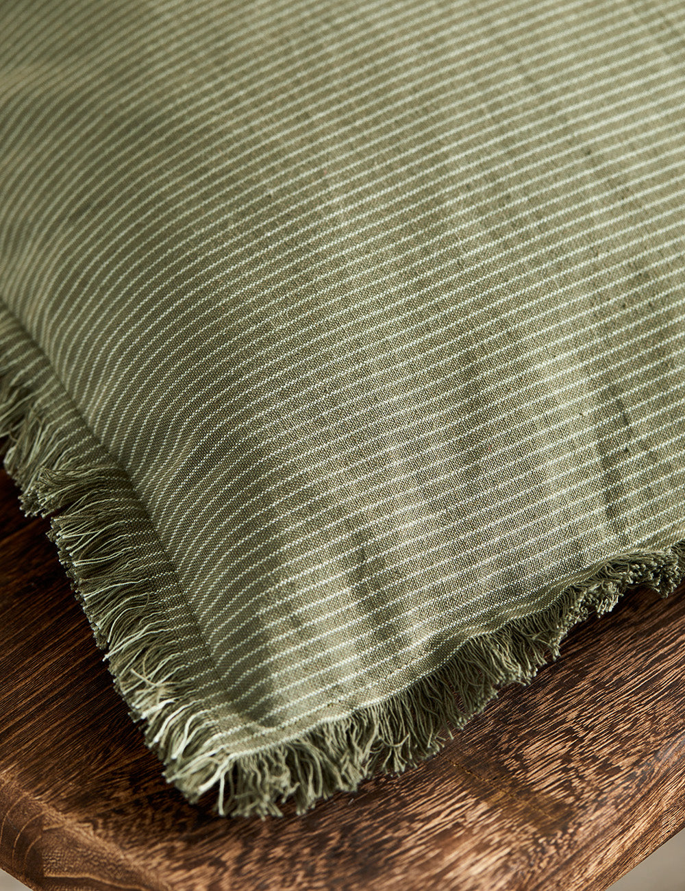 Forest Green Striped Fringed Cushion