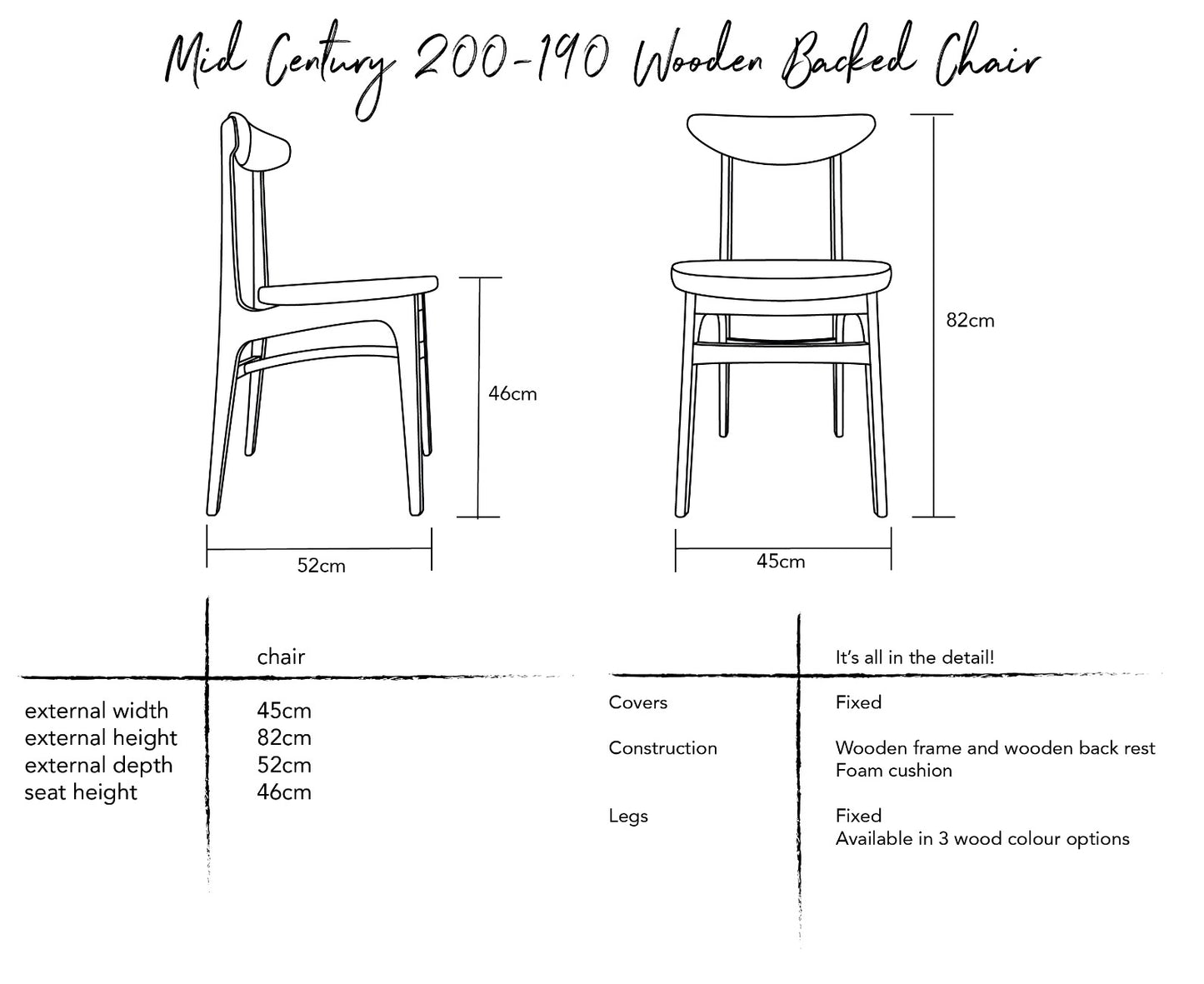 Mid-Century 200-190 Wooden Backed Dining Chair