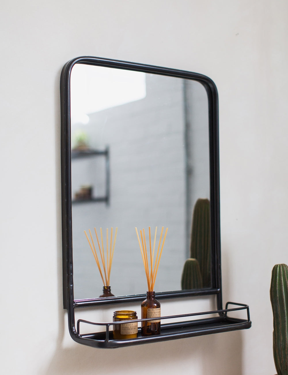 Large Industrial Mirror with Shelf