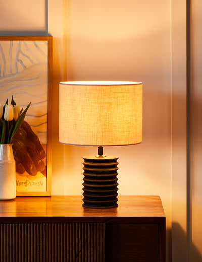 Mauro Mango Wood Table Lamp with Small White Linen Shade