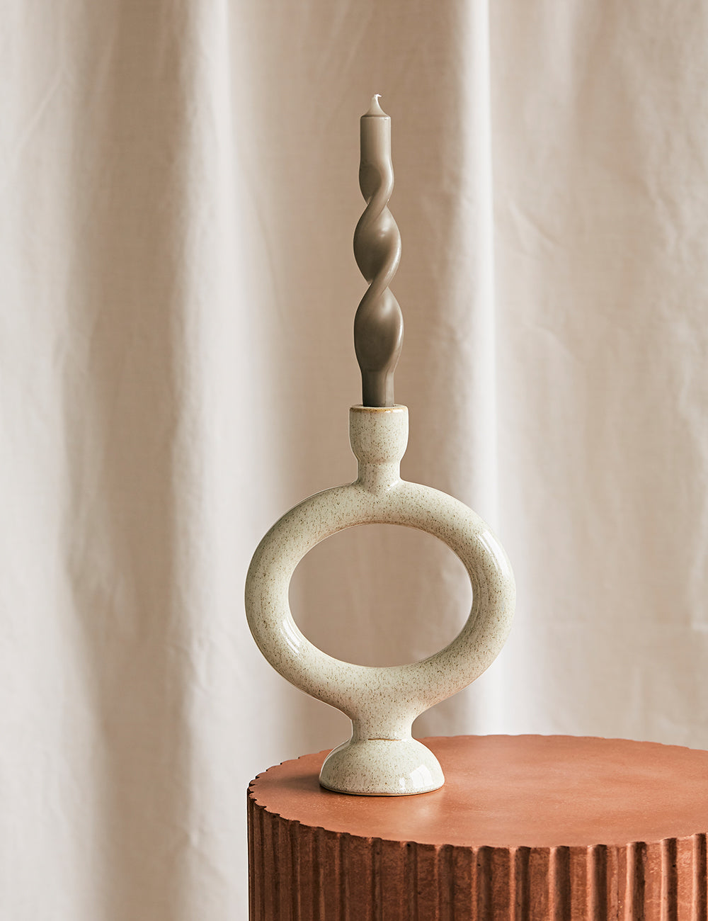 Round Stoneware Candle Holder - Off White