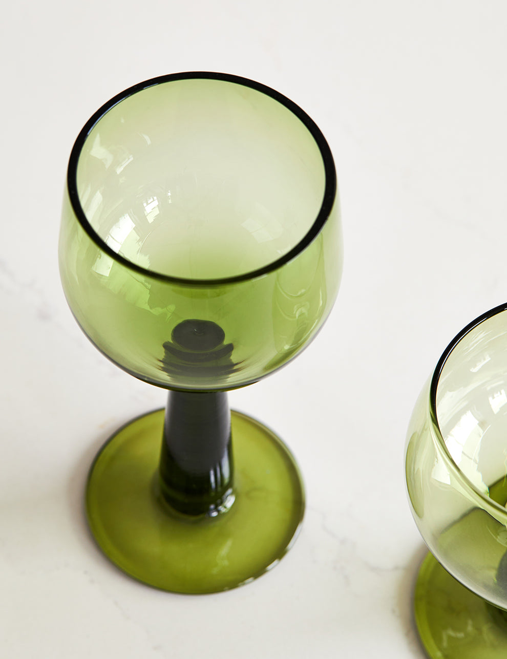 Set of Four Olive Green Wine Glasses 