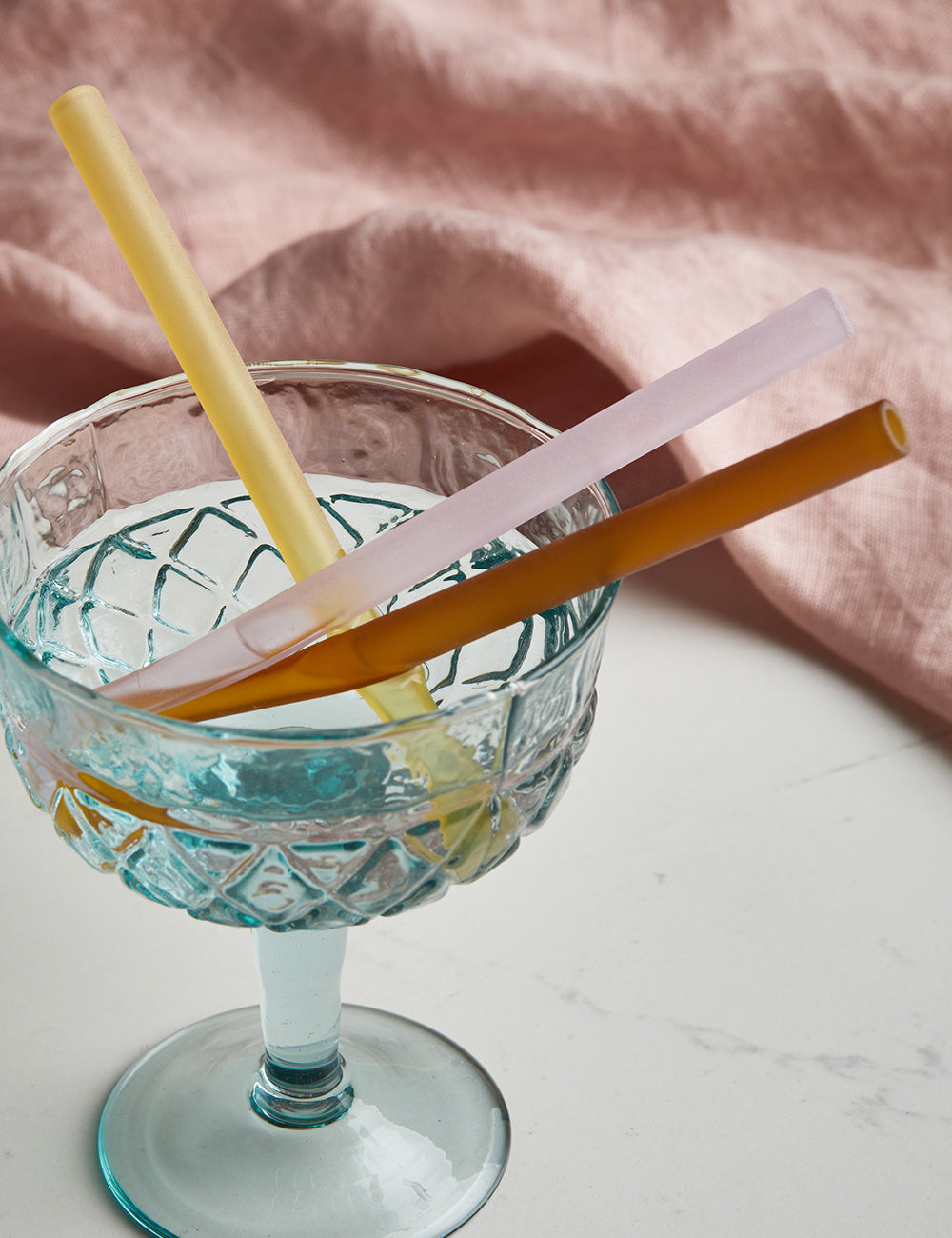 Set of Two Frosted Glass Straws - Mustard