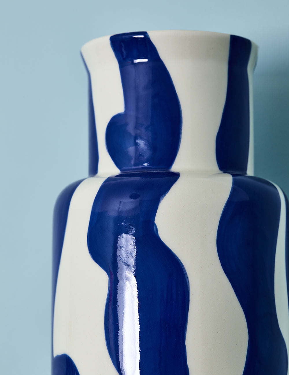 Tall White & Cobalt Blue Vase