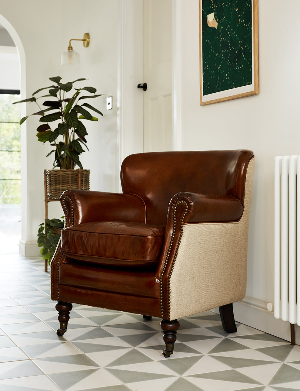 Vintage Leather and Linen Armchair 