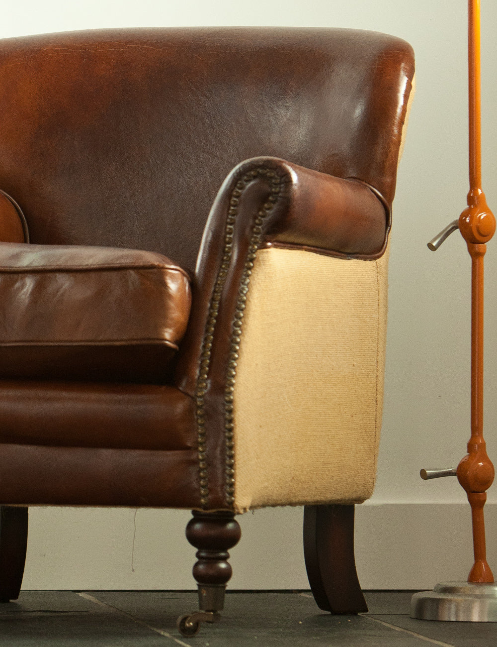 Vintage Leather and Linen Armchair