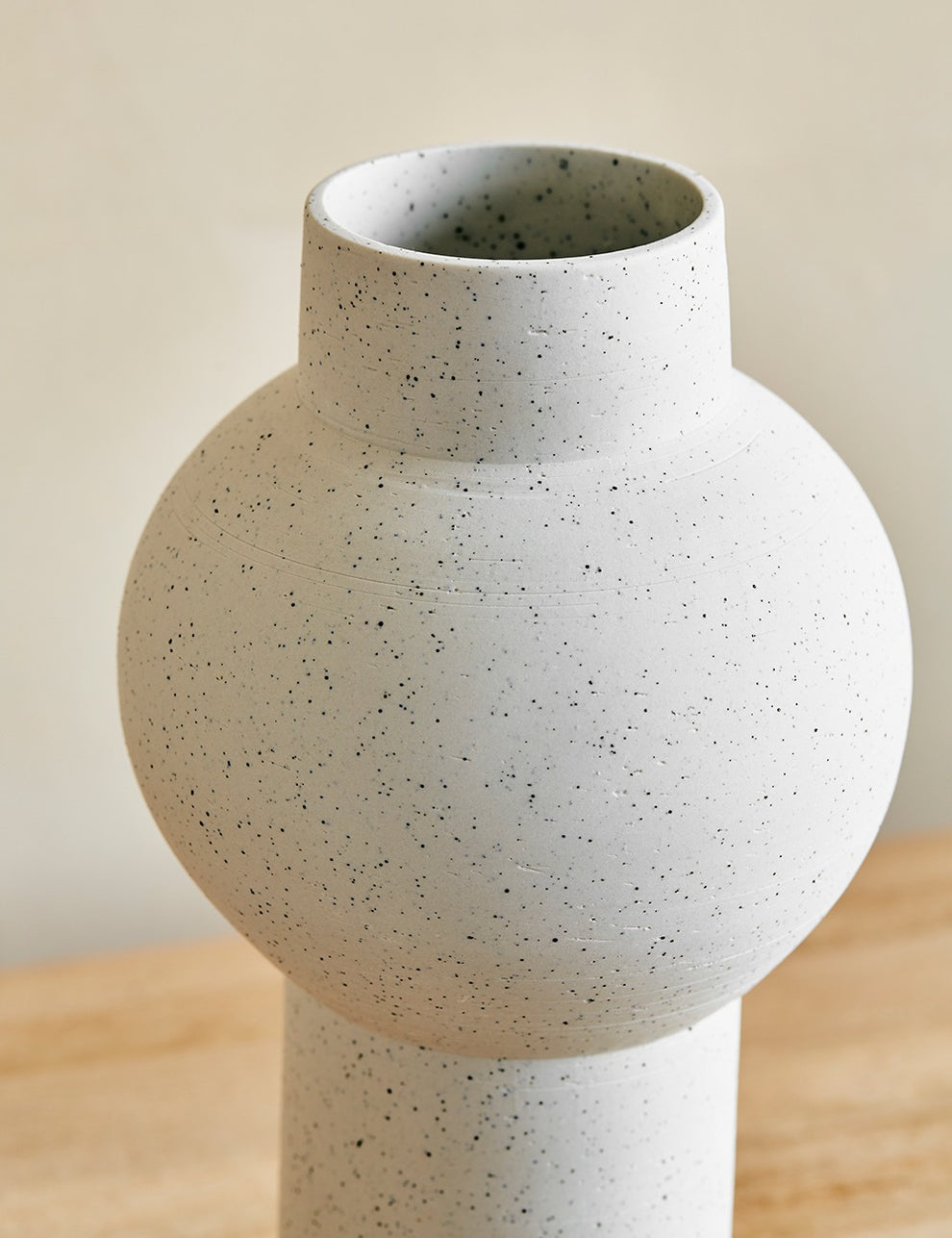 White Speckled Clay Vase detail
