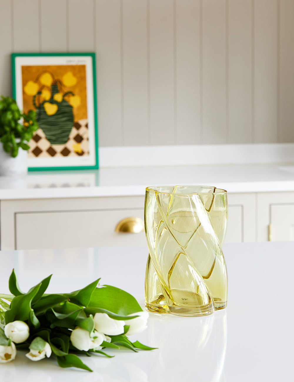 Yellow Twisted Glass Vase