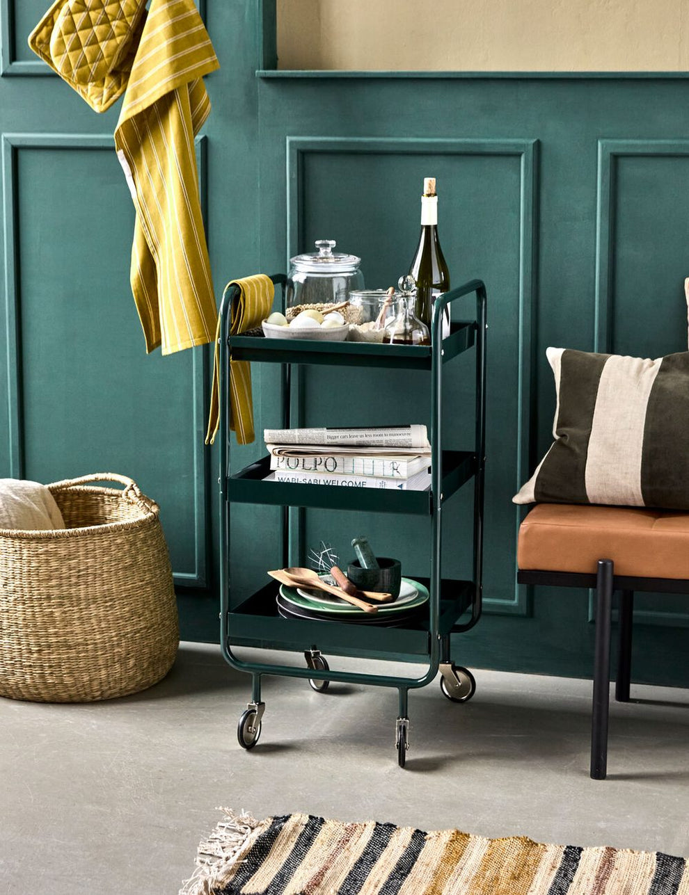 Roll Dark Green Trolley in a room setting