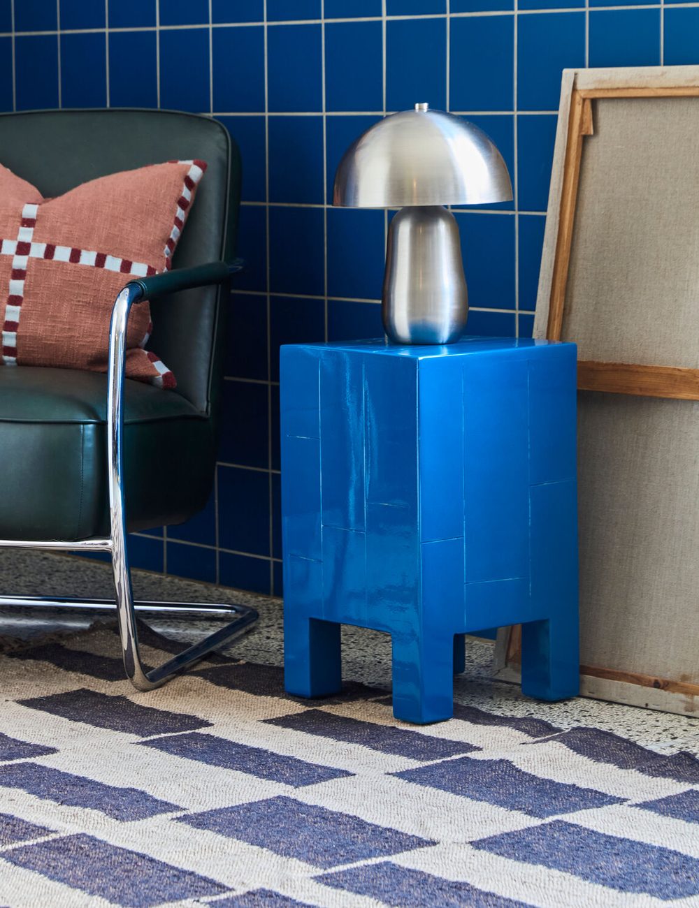 Brick Blue Side Table in a room setting