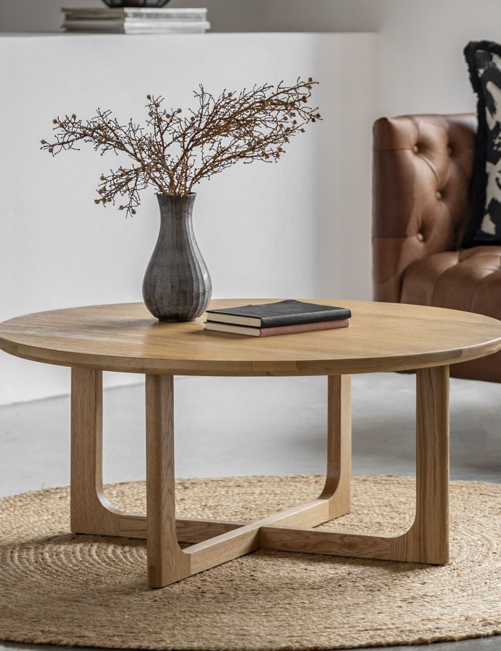 Albie Minimalist Round Coffee Table Natural Rose Grey Rose and Grey
