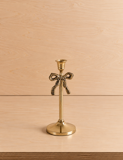 Gold Bow Dinner Candle Holder