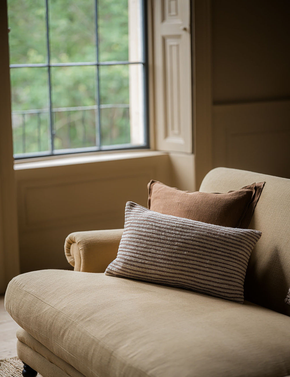 Wells Fine Stripe Cushion in Bracken