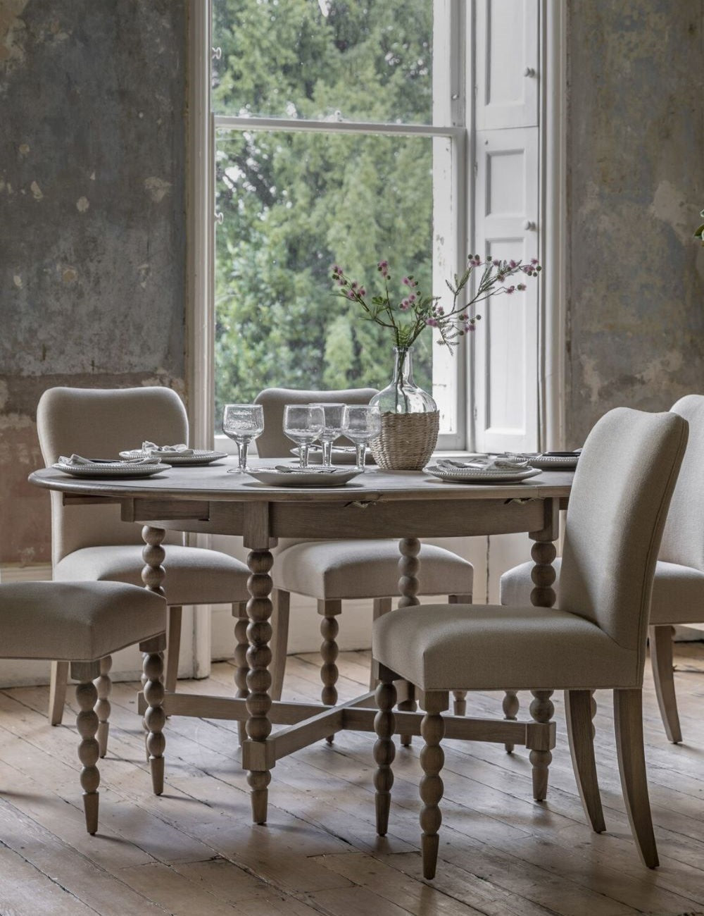 Frances Bobbin Extendable Round Dining Table Rose Grey Rose and Grey