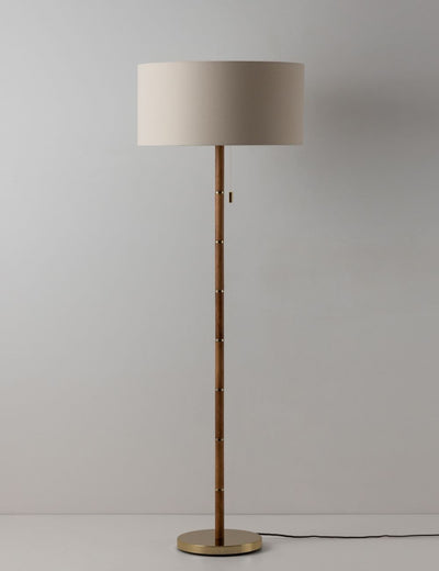 Houseof Wooden and Brass Disk Floor Lamp Wood and Brass