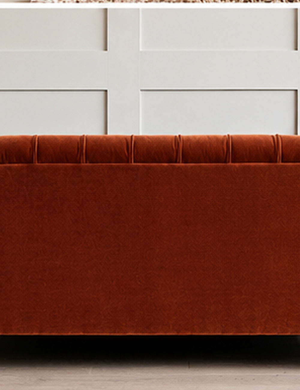 Hugo Chesterfield Love Seat in Cotton Velvet Rust