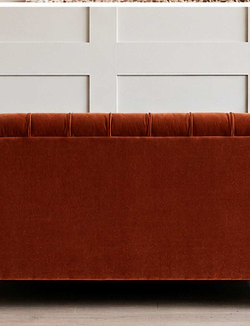 Hugo Chesterfield Love Seat in Cotton Velvet Rust