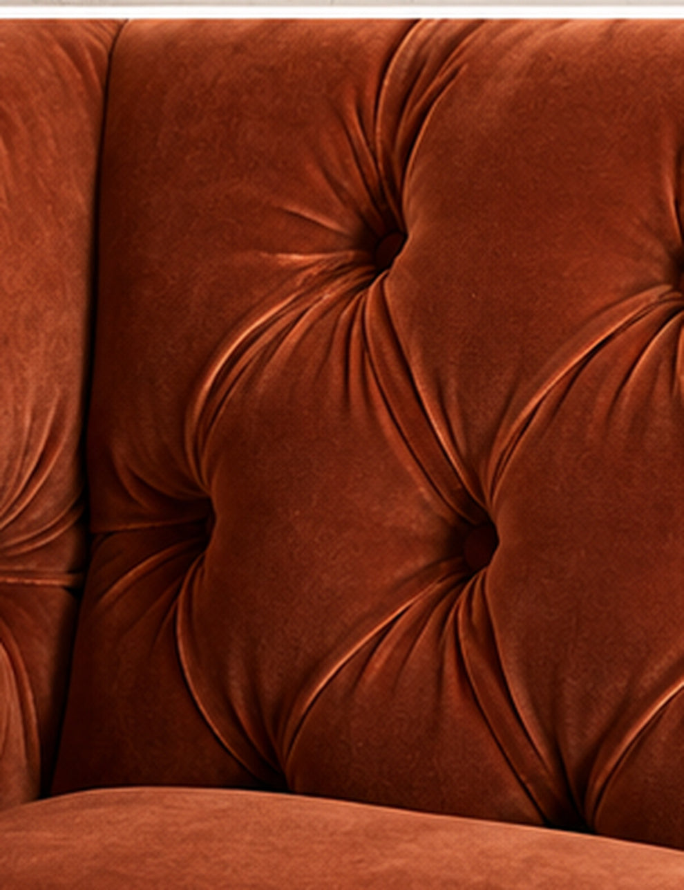 Hugo Chesterfield Love Seat in Cotton Velvet Rust