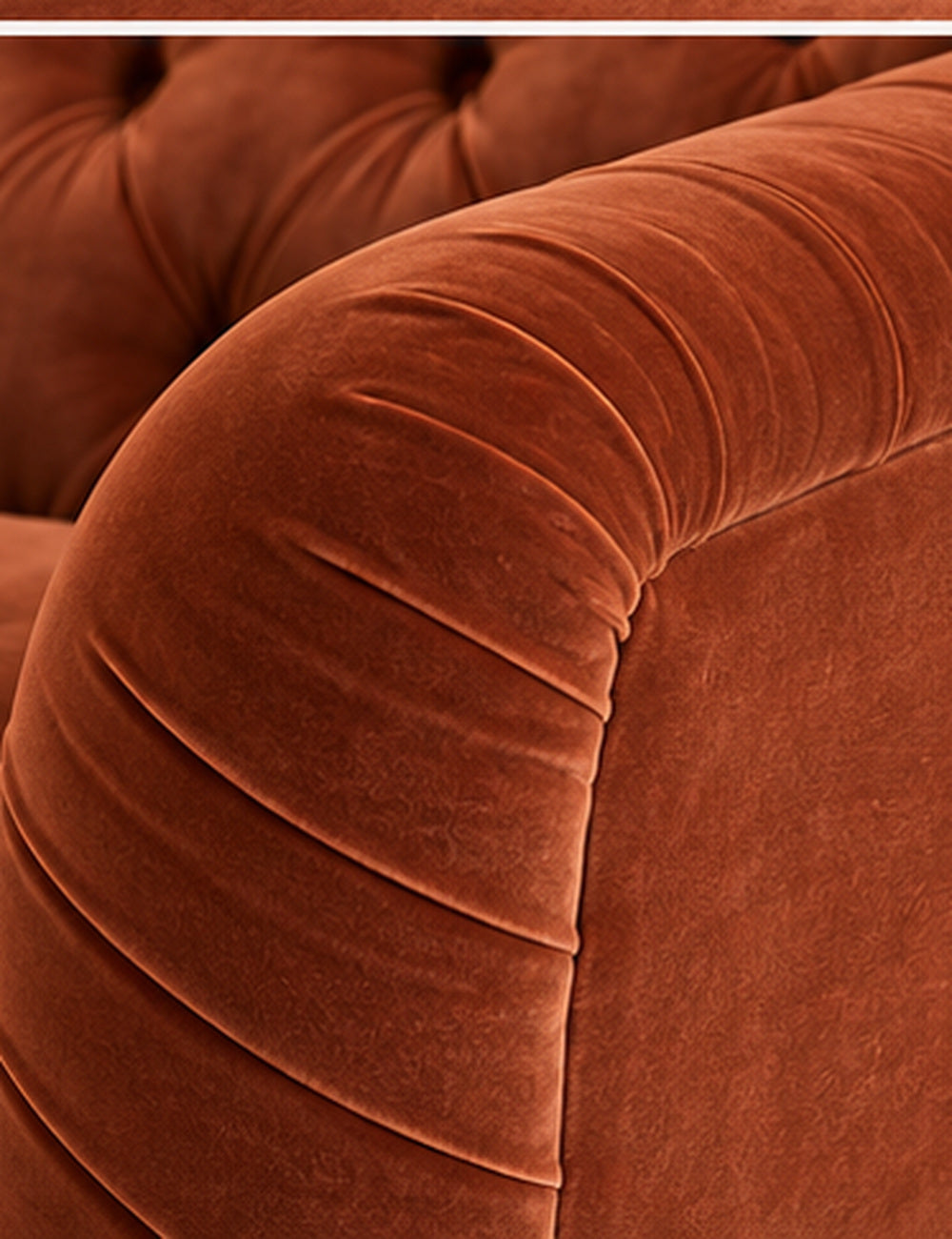 Hugo Chesterfield Love Seat in Cotton Velvet Rust