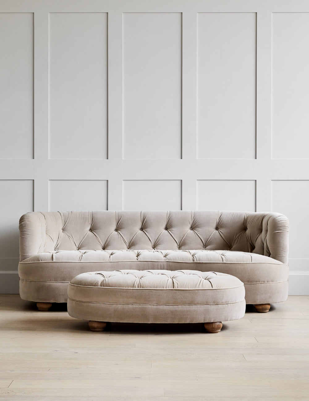 Lily Sofa 4 Seater in Velvet Dusty Pink with Driftwood Legs
