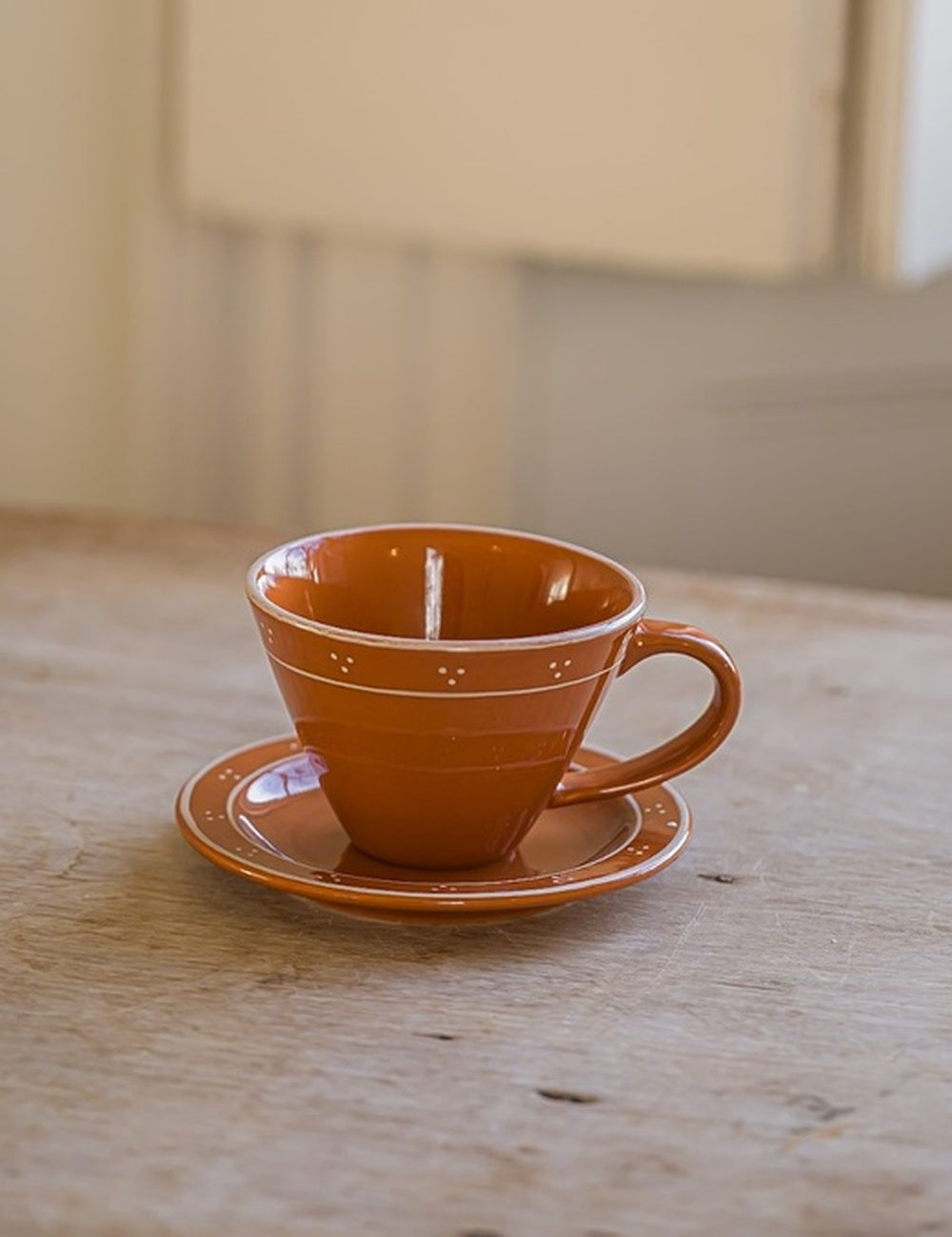 Breakfast Table Tea Cup & Plate in Terracotta