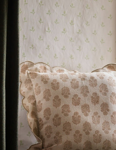 Scallop Blockprint Cushion in Taupe
