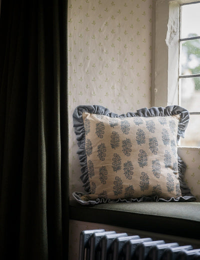 Blockprint Flower Cushion in Denim