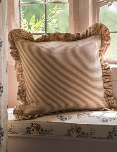 Stripe Frill Cushion in Brick