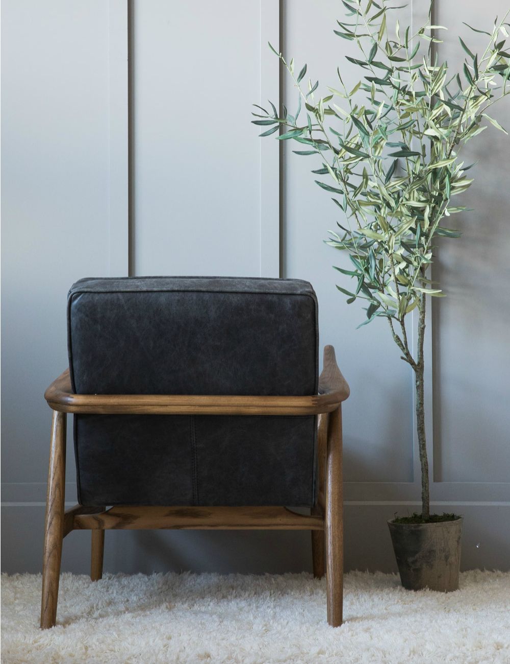 Mid-Century Leather Armchair - Black