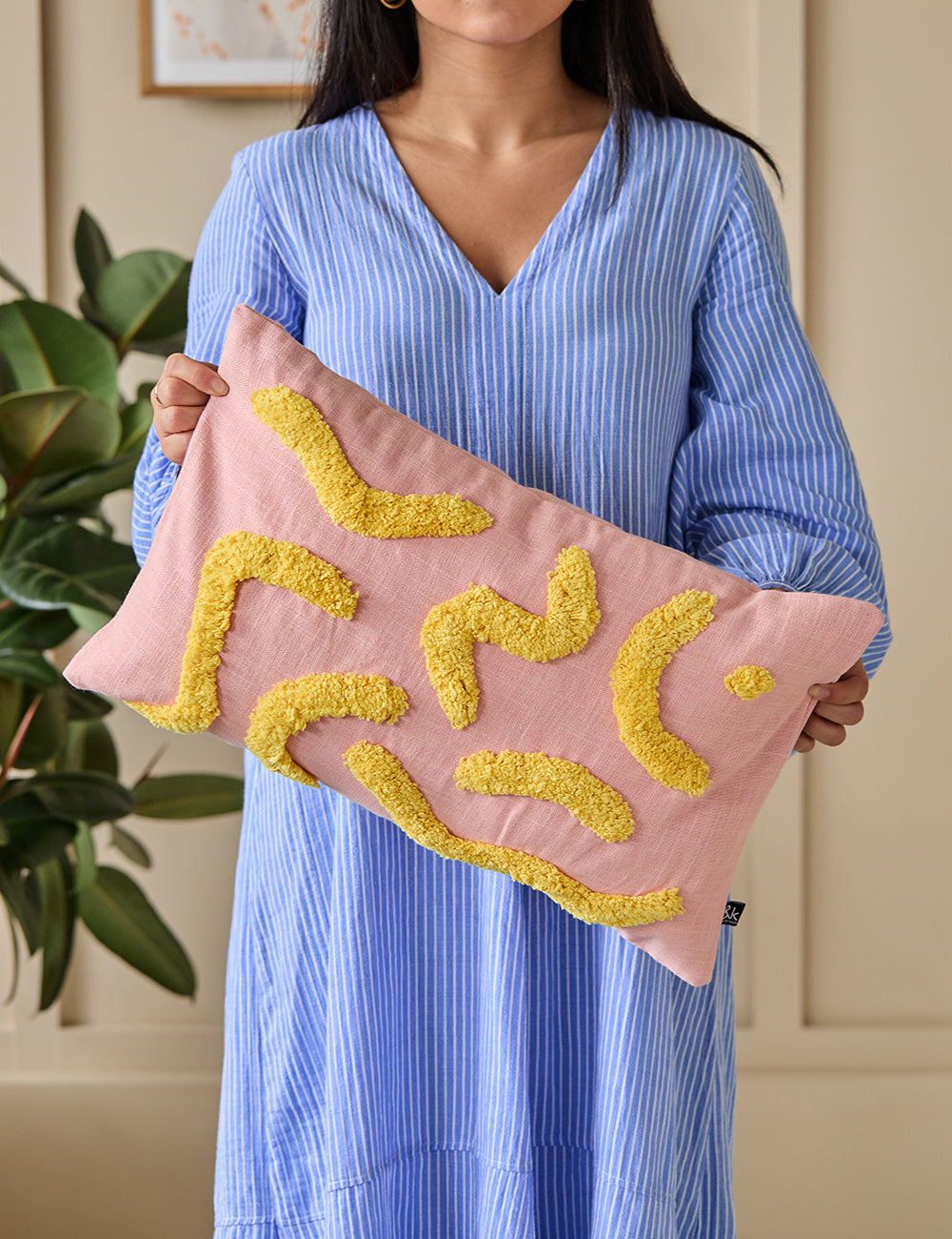 Pink and yellow cushion sale