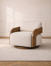 Harper Burl Swivel Chair in Cream Bouclé