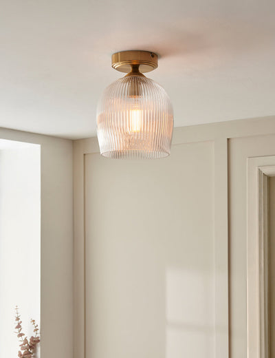 Fitzroy Ribbed ceiling Light Brushed Aged Brass