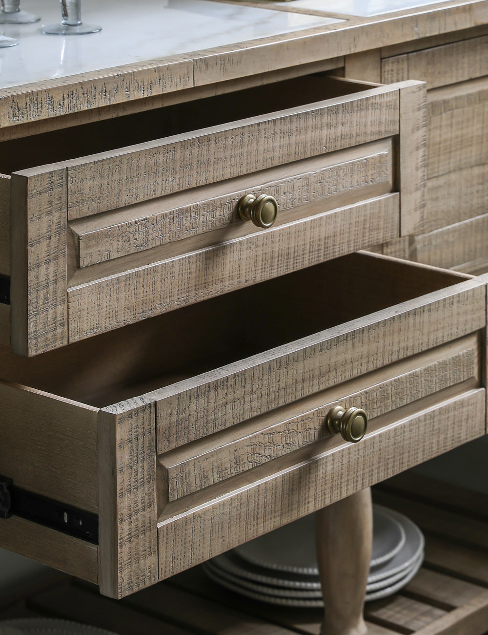 William Open Marble Topped Sideboard