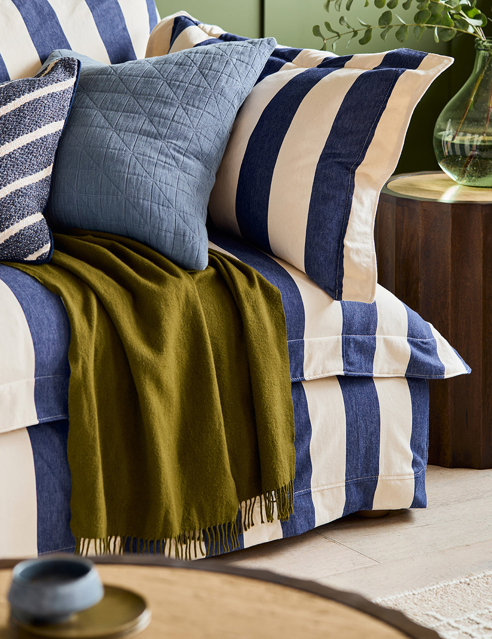 Bella 3 Seater Sofa in Stripe Indigo