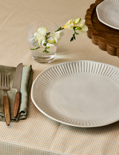 Set of 4 Organic Ridged Dinner Plate White