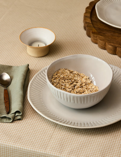 Set of 4 Organic Ridged Bowl White