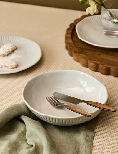 Set of 4 Organic Ridged Pasta Bowl White