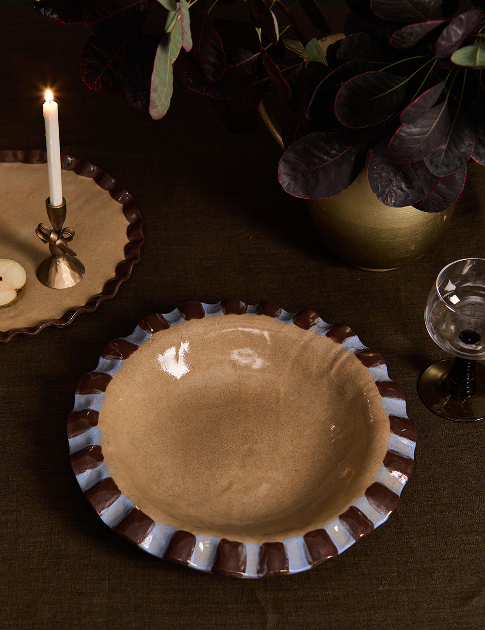 Baby Blue & Chocolate Brown Frill Serving Bowl
