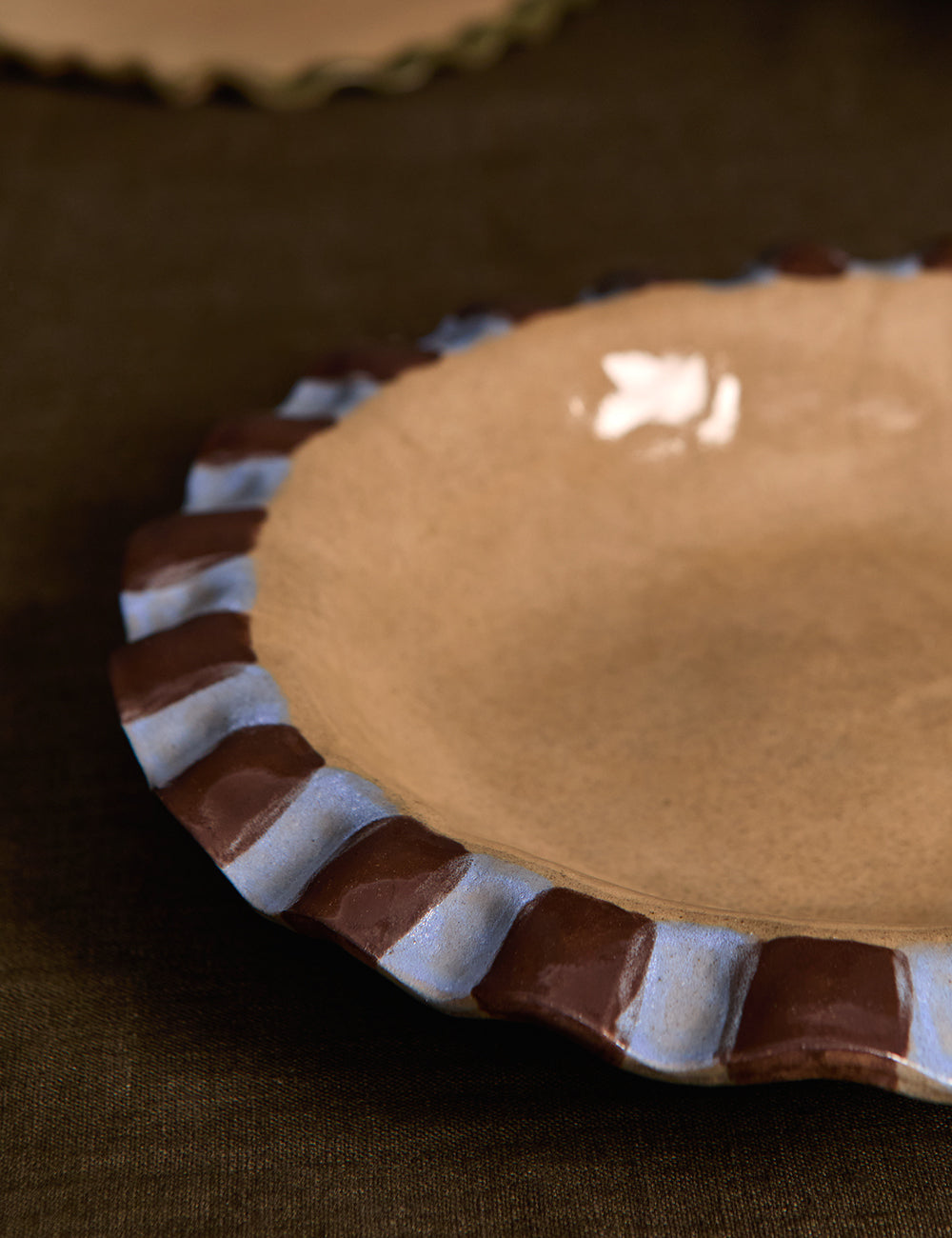 Baby Blue & Chocolate Brown Frill Serving Bowl